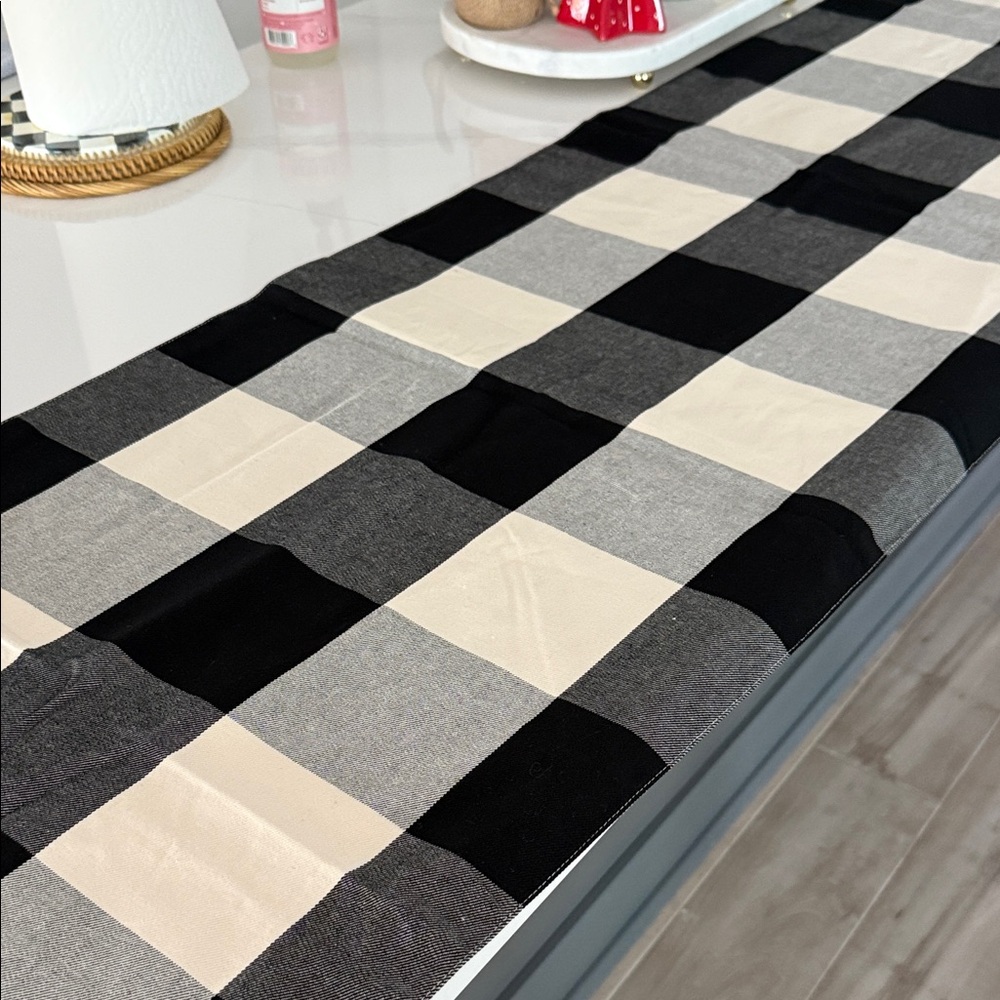Pottery barn Buffalo Check navy  and Cream Table Runner